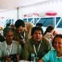 Annick Mullatier, à droite, lors d'un déjeuner Fuji/AFC sur la terrasse de la Quinzaine des réalisateurs, à Cannes en 2005 - De g. à d. : (...) 