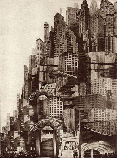Pyramide d'immeubles symbolisant la cité Metropolis publiée dans "La Petite illustration" du 3 mars 1928 - Collection Isabelle Scala