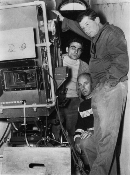 Tournage de "Senso" : G. Rotunno, derrière la caméra Technicolor, et G. R. Aldo, en premier plan