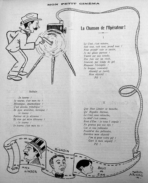 Marcel Arnac, "La Chanson de l'Opérateur !" - <i>Le Courrier cinématographique</i> n° 22, 30 mai 1914 – Dans <i>Les As de la manivelle</i>, de Priska Morrissey