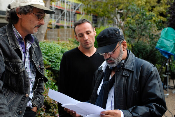 Baptiste Magnien, François Begaudeau et Pierre Courrège sur le tournage d'"Un homme d'Etat" - Photo Delphine Micheli
