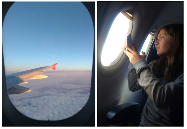 Du vernis jusqu'au bout des ailes ! - Cette fois ma fille est bien avec moi dans l'avion, prête à partager la découverte d'un endroit que je trouve les plus fascinants au monde. A gauche, photo Syrine ; à droite, photo Gilles. <i>(Gilles Porte, samedi 11 avril)</i>