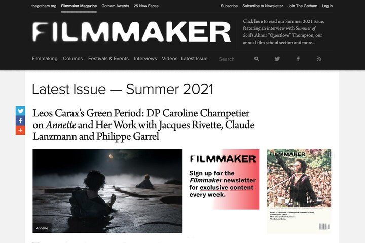 "La période verte de Leos Carax", vue à travers le filtre coloré de Caroline Champetier à propos d"Annette" Dans le n° Été 2021 de "Filmmaker Magazine"