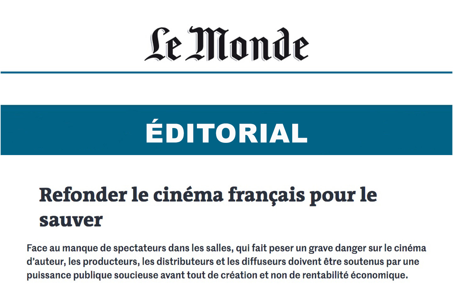 Refonder le cinéma français pour le sauver"