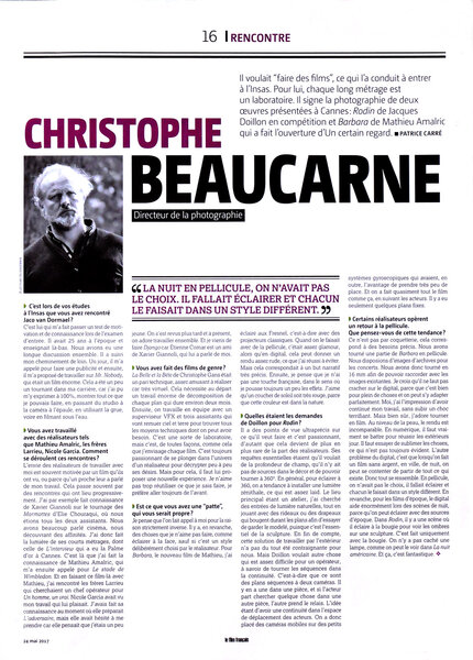 Christophe Beaucarne, dans "Le film français"